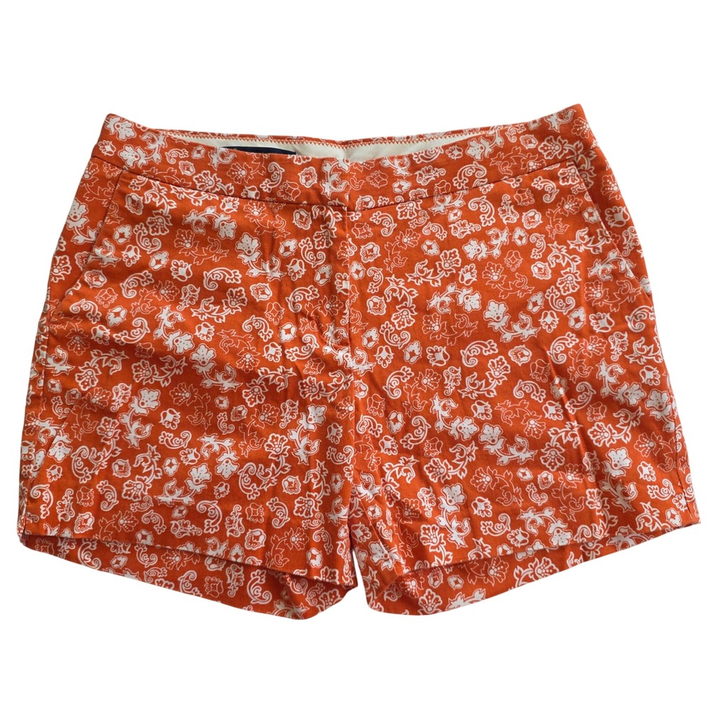 Brooks Brothers Orange White Floral Paisley Chino Shorts Womens Size 6 Stretch